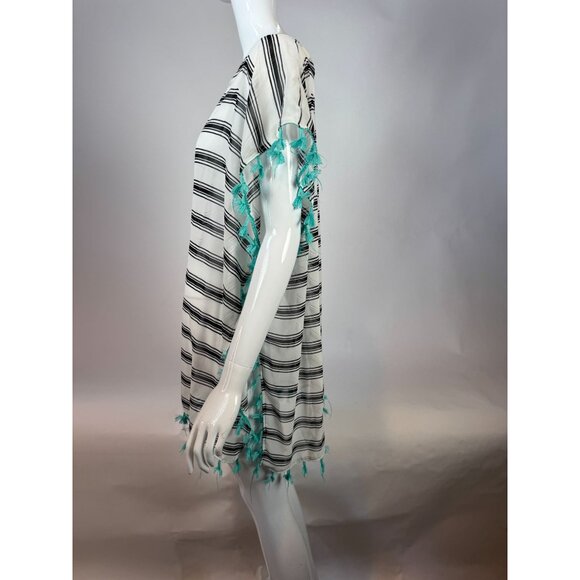 Black & White Striped Lightweight Kaftan With Tassels One Size 100% Polyester Wo - Picture 3 of 16